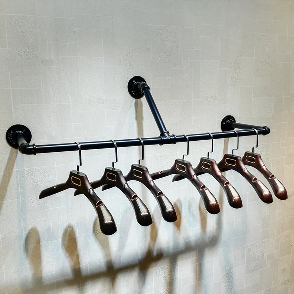 Warm Van Industrial Retro Wall Mounted Pipe Shelf Bathroom Hanging Towel Rack,Black Metal Bedroom Clothing Rod Garment Rack,(One Pipe Shelves,31.5" L)