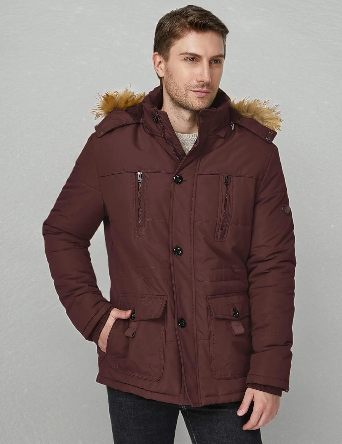 WenVen Men's Winter Coat Warm Parka Jacket with Faux Fur Removable Hood