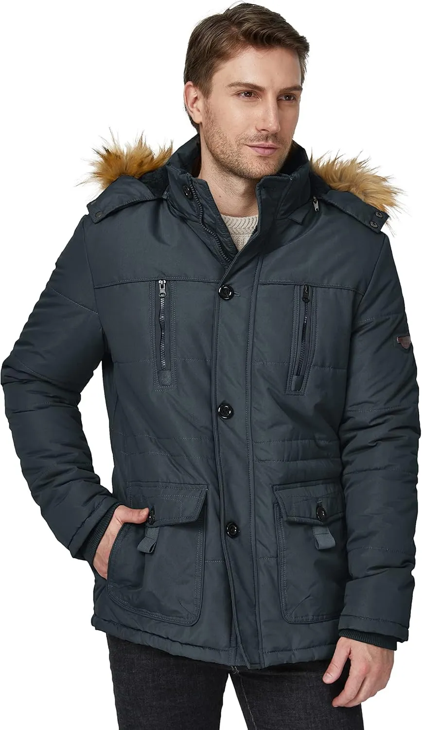 WenVen Men's Winter Coat Warm Parka Jacket with Faux Fur Removable Hood