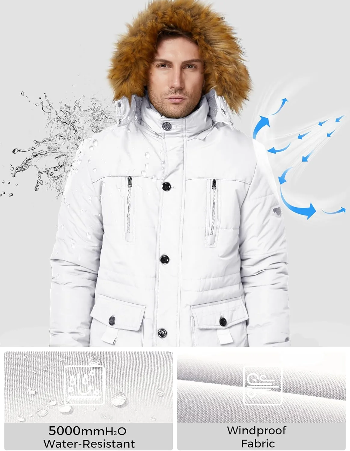 WenVen Men's Winter Coat Warm Parka Jacket with Faux Fur Removable Hood