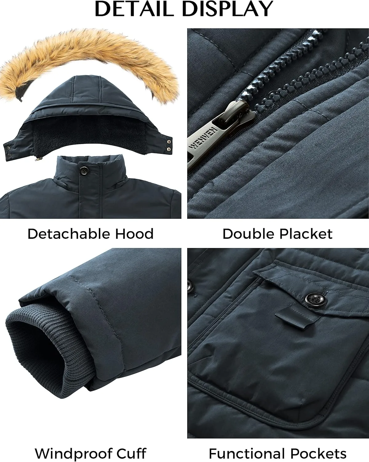WenVen Men's Winter Coat Warm Parka Jacket with Faux Fur Removable Hood