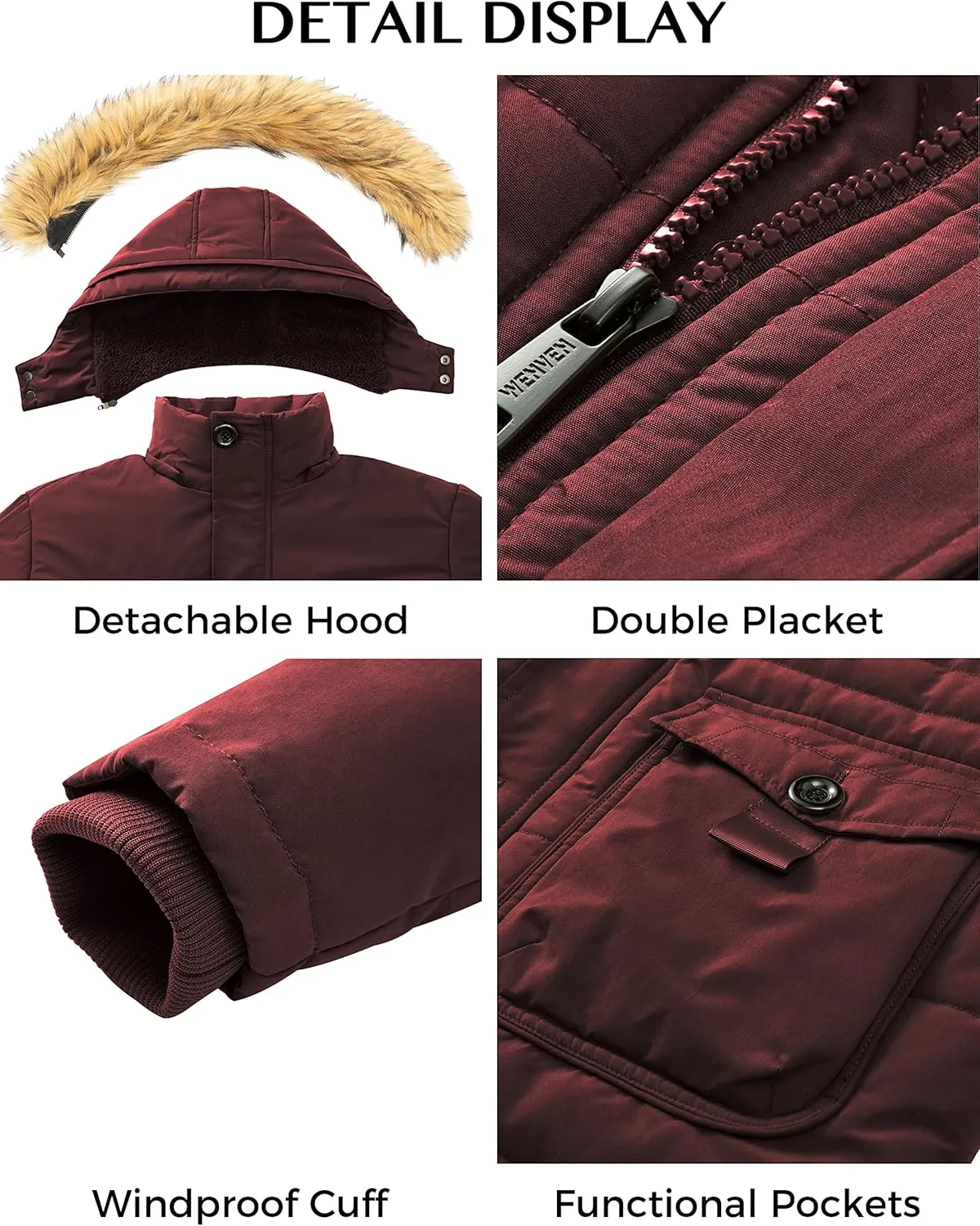 WenVen Men's Winter Coat Warm Parka Jacket with Faux Fur Removable Hood