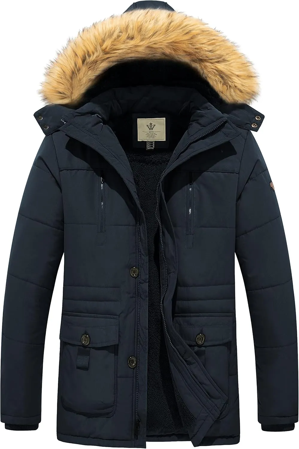 WenVen Men's Winter Coat Warm Parka Jacket with Faux Fur Removable Hood