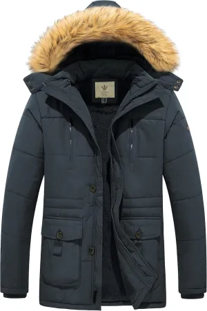 WenVen Men's Winter Coat Warm Parka Jacket with Faux Fur Removable Hood