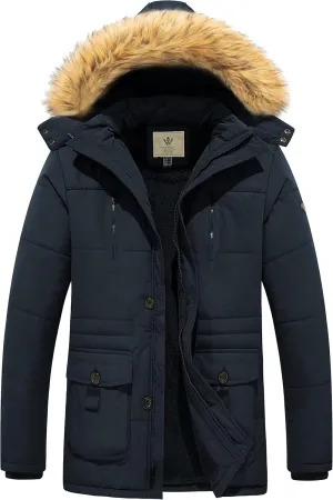 WenVen Men's Winter Coat Warm Parka Jacket with Faux Fur Removable Hood