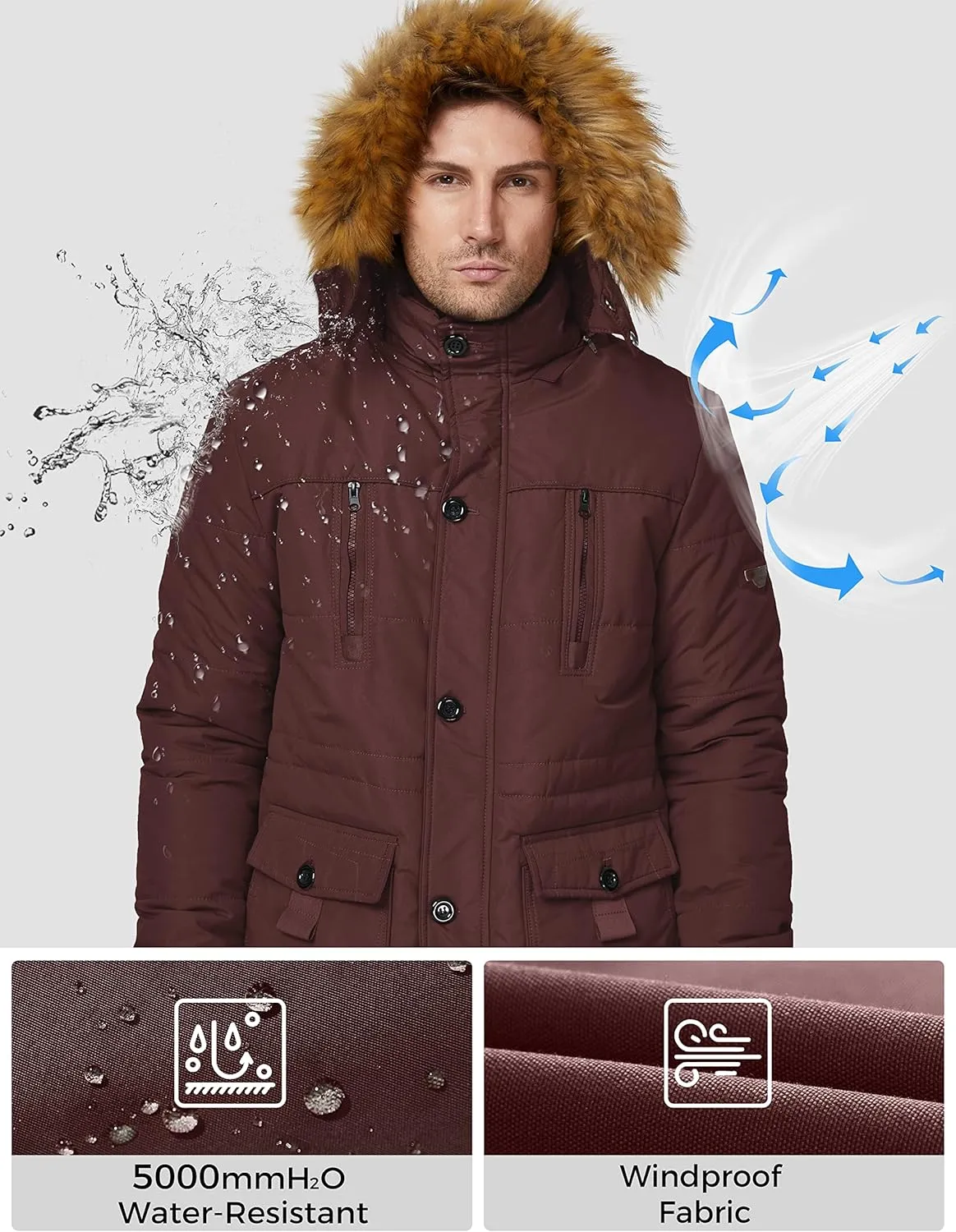 WenVen Men's Winter Coat Warm Parka Jacket with Faux Fur Removable Hood