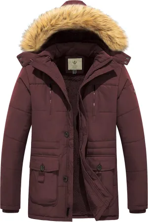 WenVen Men's Winter Coat Warm Parka Jacket with Faux Fur Removable Hood