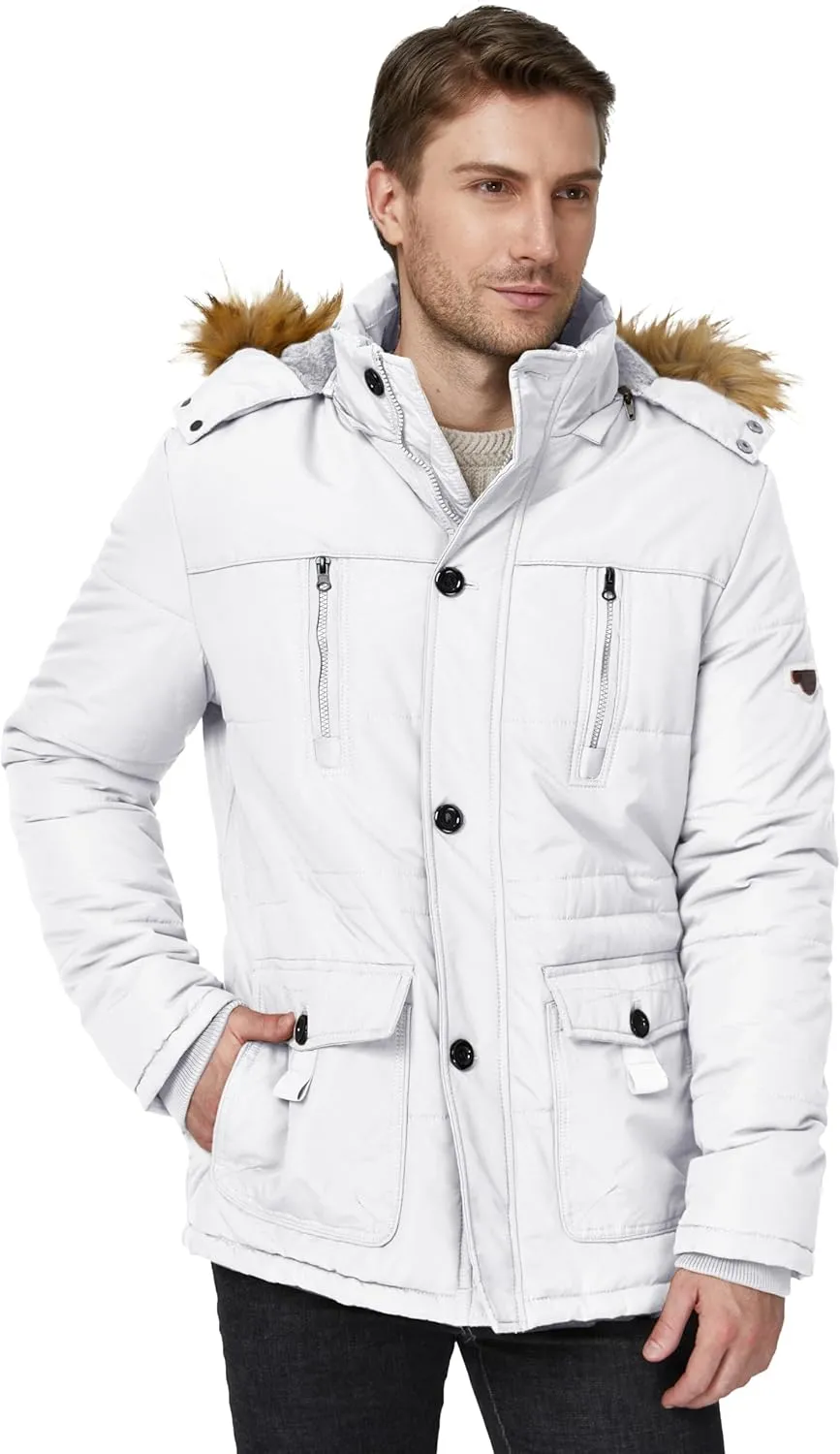 WenVen Men's Winter Coat Warm Parka Jacket with Faux Fur Removable Hood