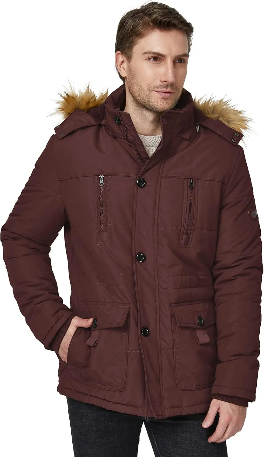 WenVen Men's Winter Coat Warm Parka Jacket with Faux Fur Removable Hood