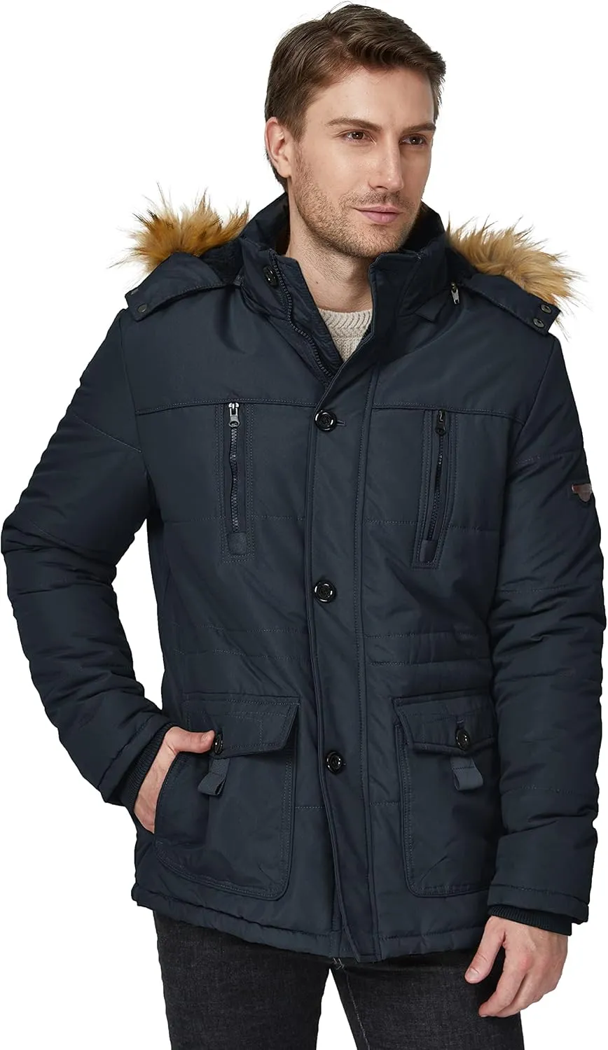 WenVen Men's Winter Coat Warm Parka Jacket with Faux Fur Removable Hood