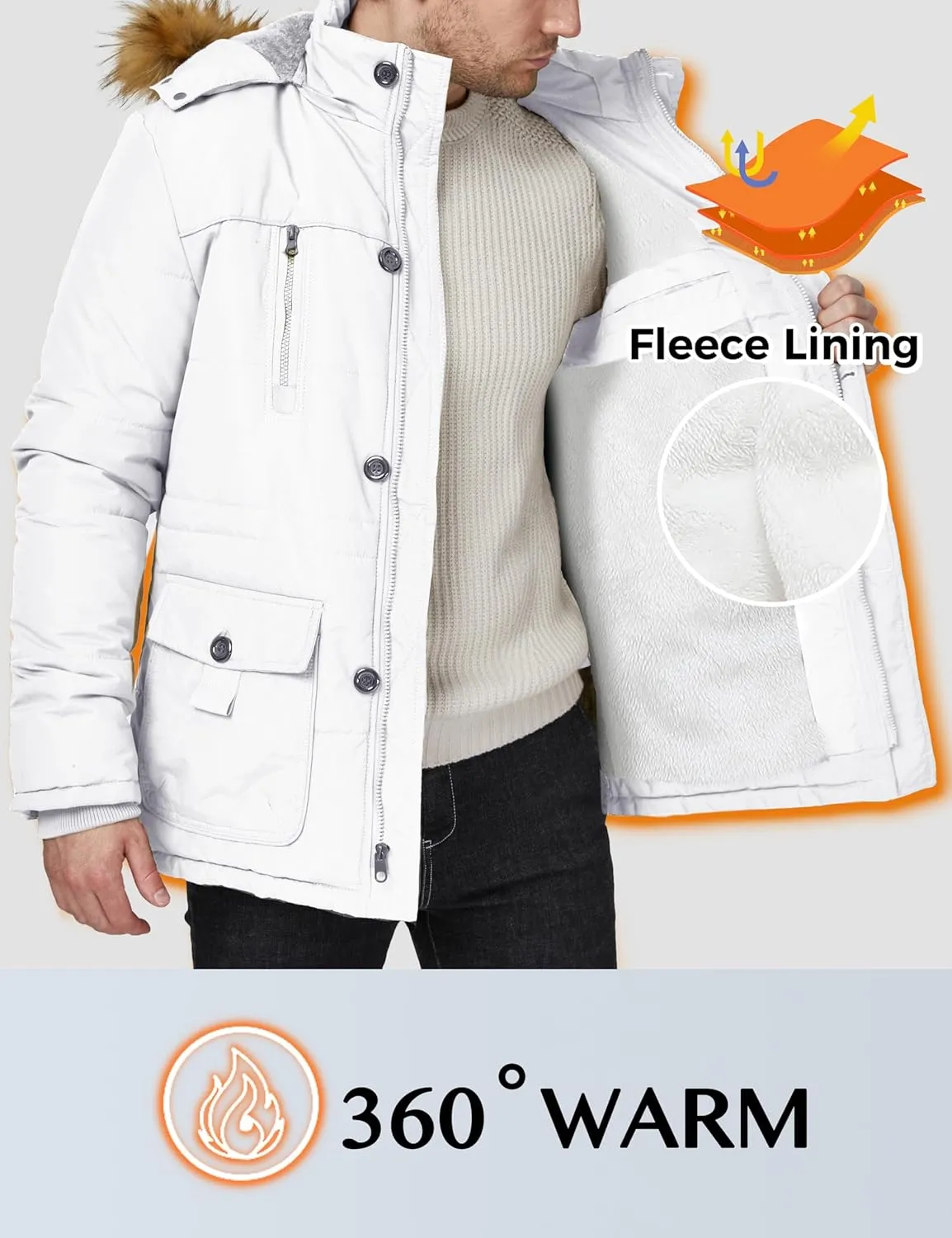 WenVen Men's Winter Coat Warm Parka Jacket with Faux Fur Removable Hood