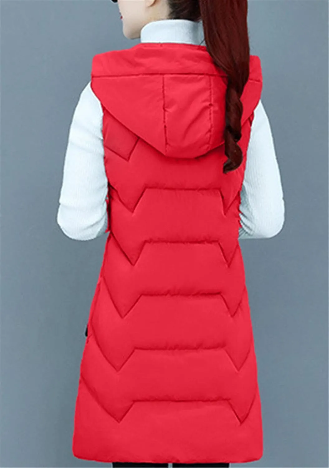 WIWIQS Women's Winter Sleeveless Hoodies Vest Solid Color Slim Fit Warm Coat with Pockets