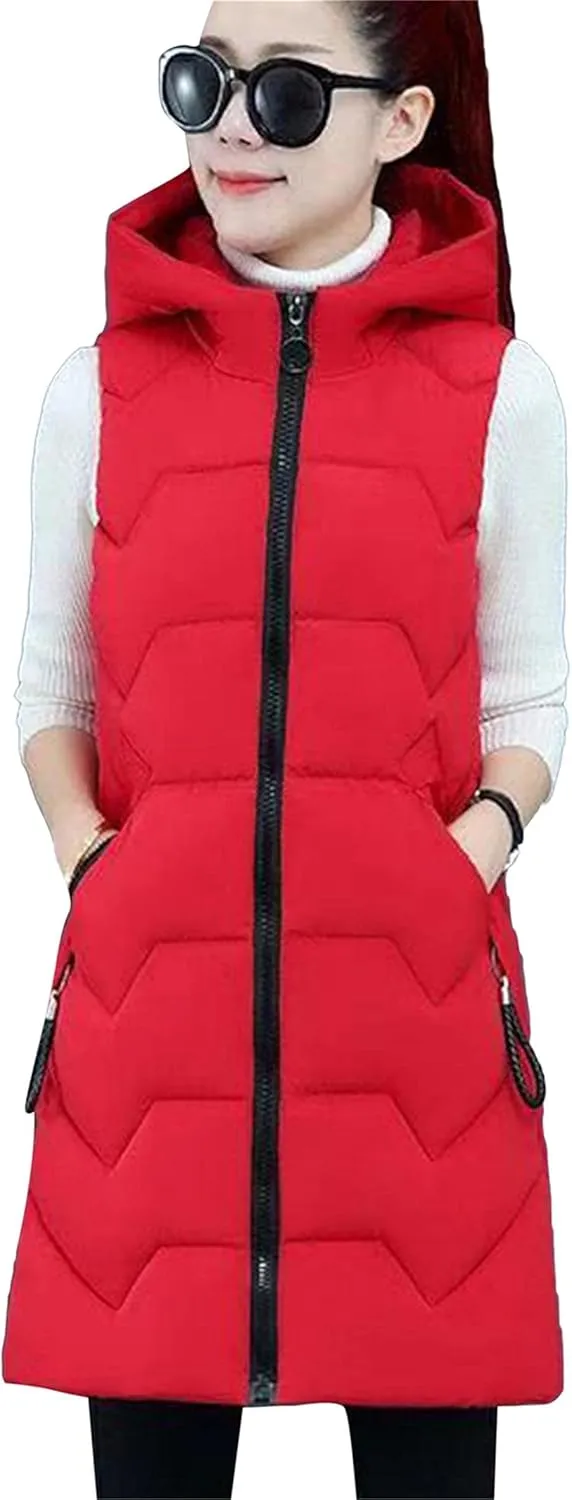 WIWIQS Women's Winter Sleeveless Hoodies Vest Solid Color Slim Fit Warm Coat with Pockets
