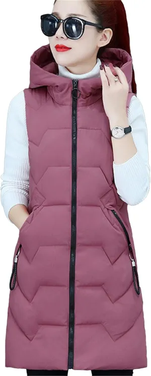 WIWIQS Women's Winter Sleeveless Hoodies Vest Solid Color Slim Fit Warm Coat with Pockets