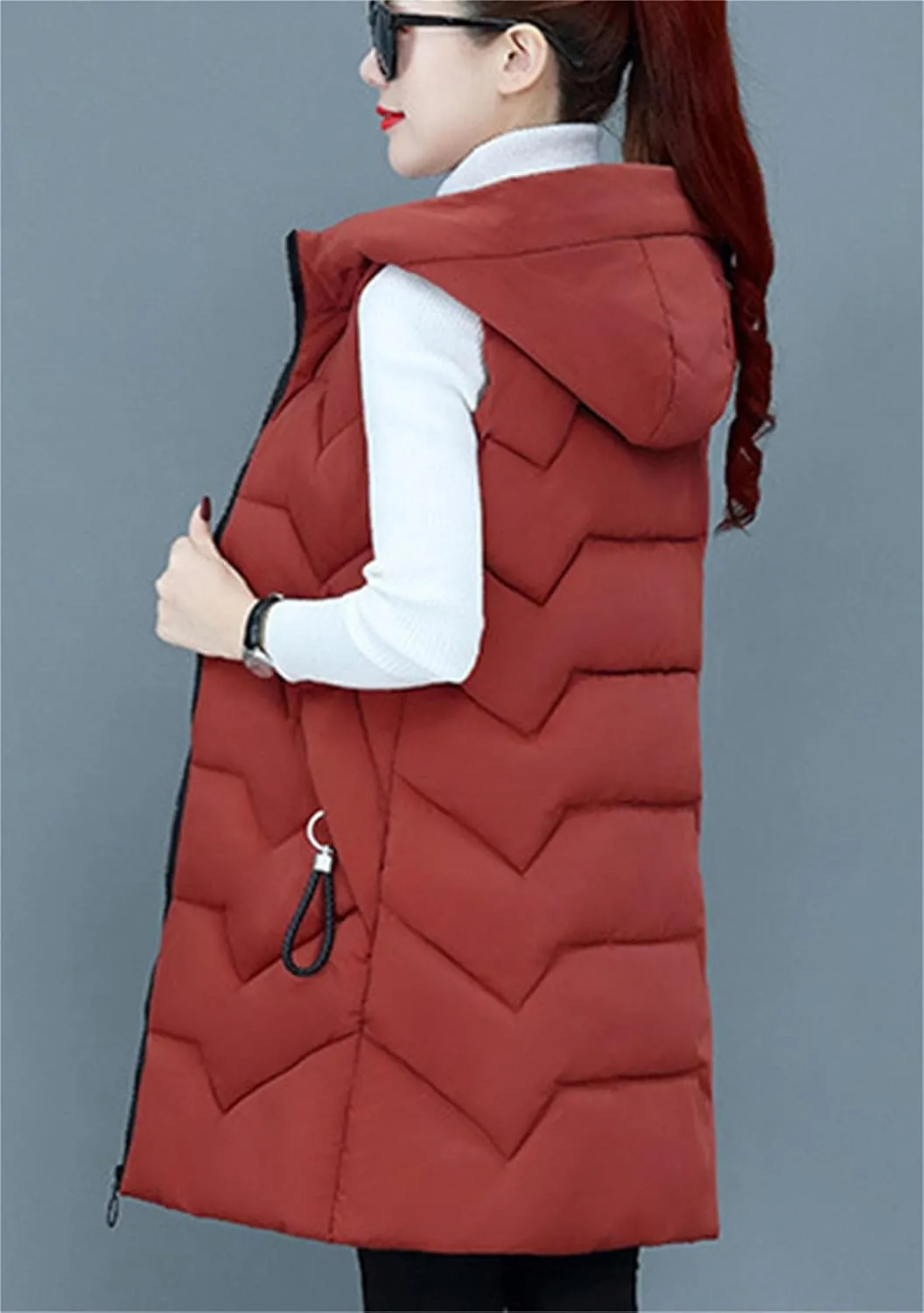 WIWIQS Women's Winter Sleeveless Hoodies Vest Solid Color Slim Fit Warm Coat with Pockets