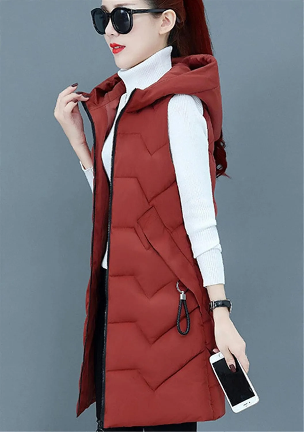 WIWIQS Women's Winter Sleeveless Hoodies Vest Solid Color Slim Fit Warm Coat with Pockets