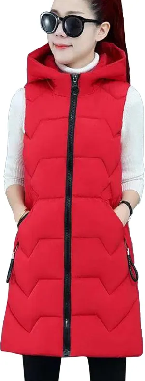 WIWIQS Women's Winter Sleeveless Hoodies Vest Solid Color Slim Fit Warm Coat with Pockets