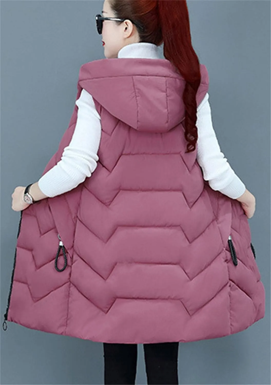 WIWIQS Women's Winter Sleeveless Hoodies Vest Solid Color Slim Fit Warm Coat with Pockets