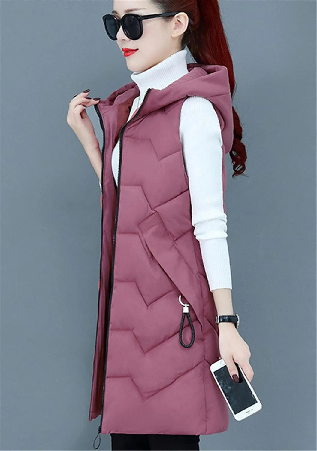 WIWIQS Women's Winter Sleeveless Hoodies Vest Solid Color Slim Fit Warm Coat with Pockets