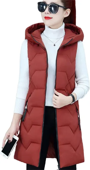 WIWIQS Women's Winter Sleeveless Hoodies Vest Solid Color Slim Fit Warm Coat with Pockets