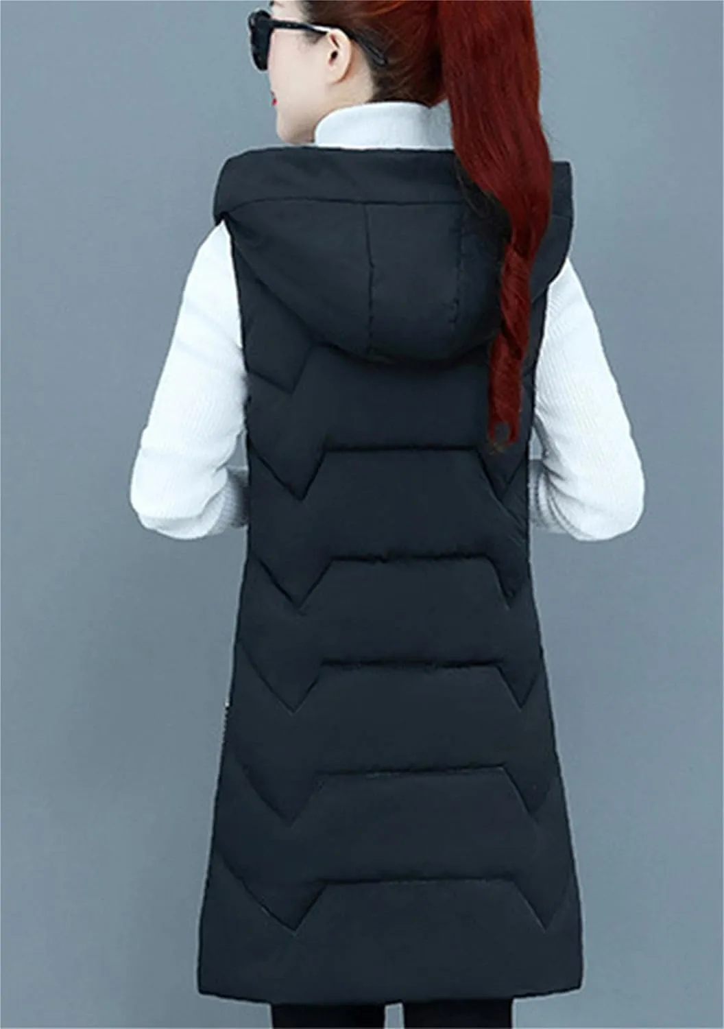 WIWIQS Women's Winter Sleeveless Hoodies Vest Solid Color Slim Fit Warm Coat with Pockets