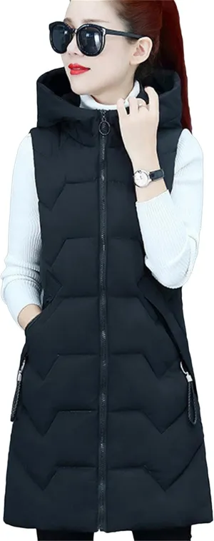 WIWIQS Women's Winter Sleeveless Hoodies Vest Solid Color Slim Fit Warm Coat with Pockets