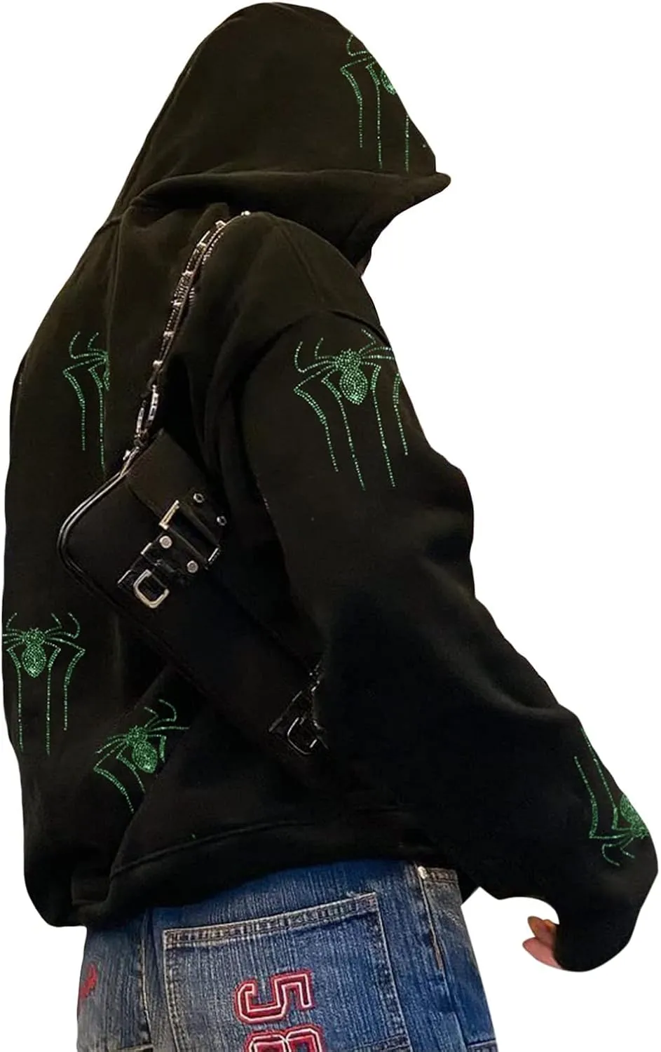 Women Y2K Spider Web Hoodies Punk Jackets Streetwear Goth Harajuku Oversized Vintage Graphic Full Zip Up Hoodie