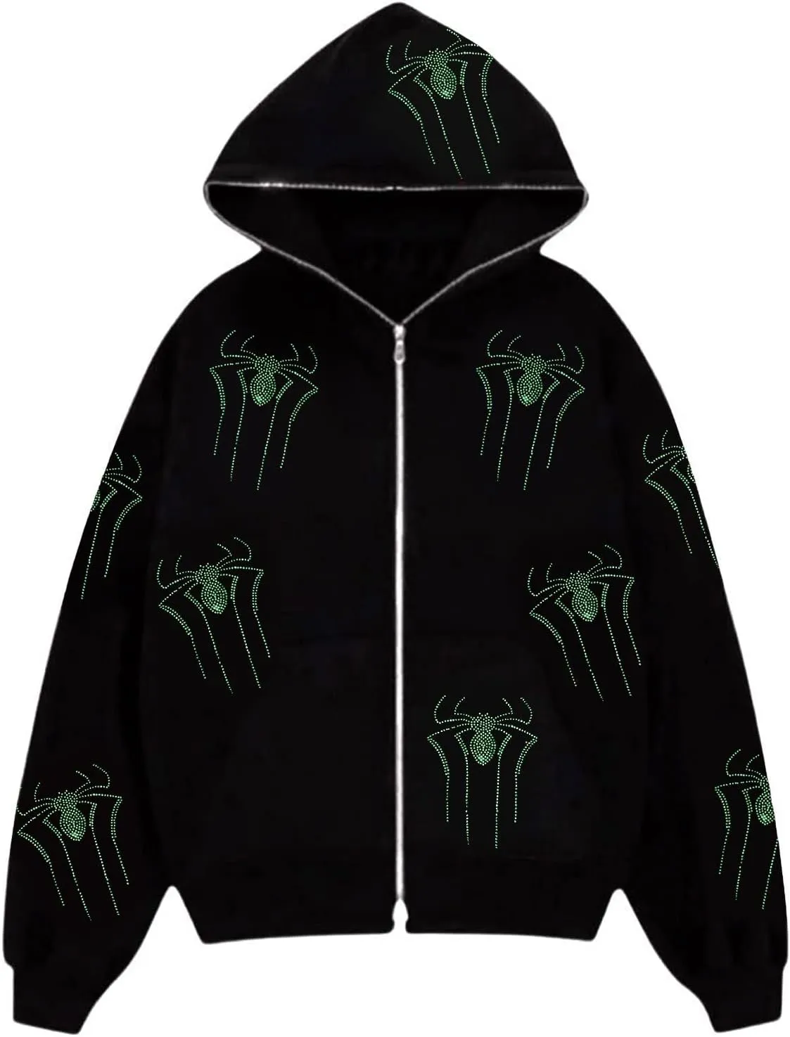 Women Y2K Spider Web Hoodies Punk Jackets Streetwear Goth Harajuku Oversized Vintage Graphic Full Zip Up Hoodie