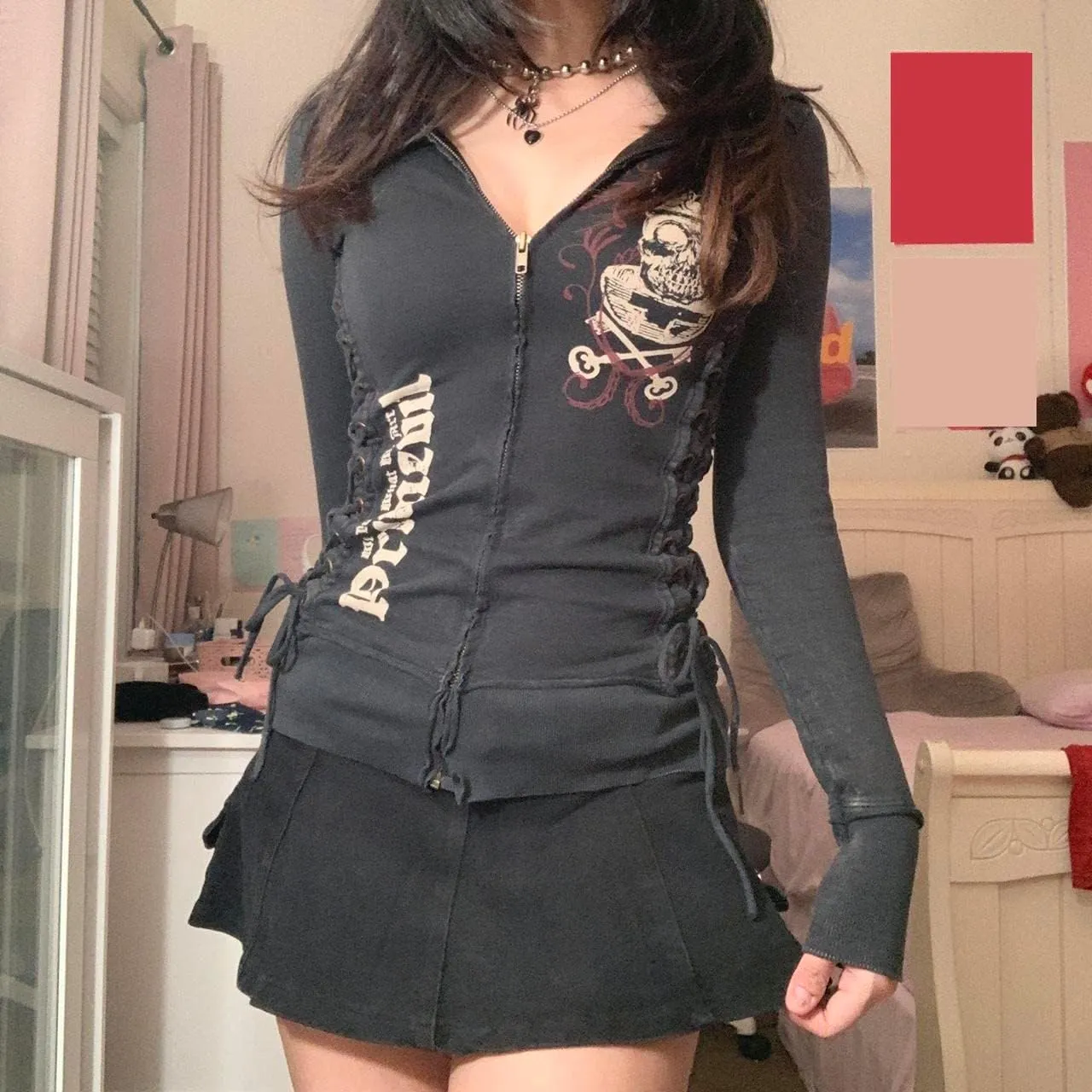 Women Y2K Zip Up Hoodies Graphic Printed Oversized Sweatshirts Vintage Long Sleeve Harajuku Jackets Streetwear