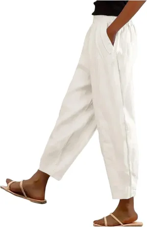 Women's Casual Cotton Linen Pants 2025 Summer Casual Straight Leg Trousers Wide Leg Loose Fit Long Pants with