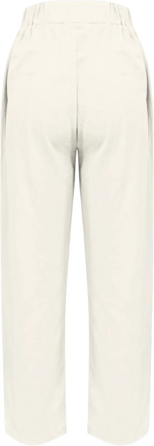 Women's Casual Cotton Linen Pants 2025 Summer Casual Straight Leg Trousers Wide Leg Loose Fit Long Pants with