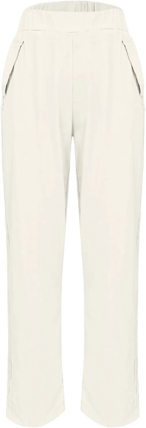 Women's Casual Cotton Linen Pants 2025 Summer Casual Straight Leg Trousers Wide Leg Loose Fit Long Pants with
