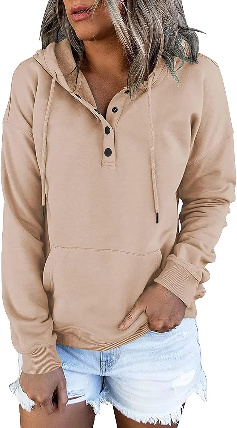 Womens Casual Hoodies Pullover Tops 2022 Fall Clothes Drawstring Long Sleeve Sweatshirts with Pocket