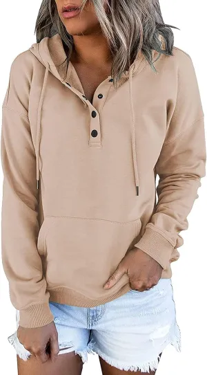 Womens Casual Hoodies Pullover Tops 2022 Fall Clothes Drawstring Long Sleeve Sweatshirts with Pocket