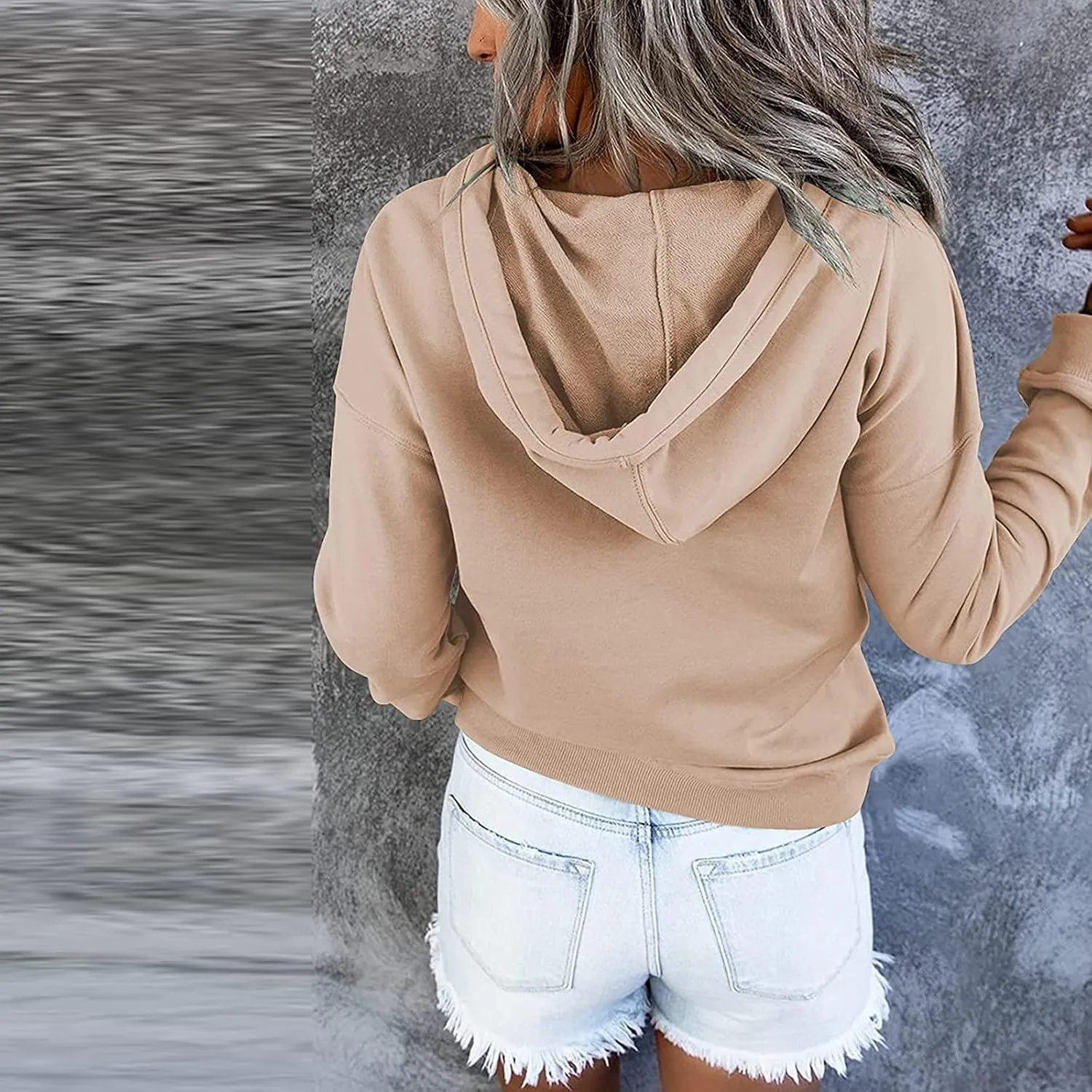 Womens Casual Hoodies Pullover Tops 2022 Fall Clothes Drawstring Long Sleeve Sweatshirts with Pocket