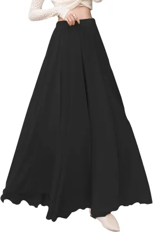 Women's Elegant Boho Chiffon Long Skirts Summer Casual Flowy High Waist Maxi Skirt Elastic Waist Pleated Skirt