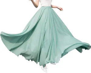 Women's Elegant Boho Chiffon Long Skirts Summer Casual Flowy High Waist Maxi Skirt Elastic Waist Pleated Skirt
