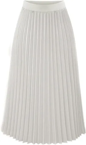 Women's Elegant Pleated Maxi Skirt Solid Color Elastic Waist Midi Skirt High Waisted A-Line Dress Skirt