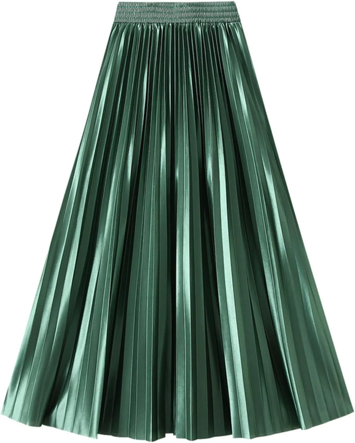 Women's High Waist Pleated Midi Skirts Trendy Elastic Waist A-line Flared Skirt