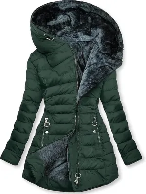 Women's Long Warm Thickened Winter Coat Offer Sherpa Lined Down Jacket Winter Cotton Padded Jacket Waterproof Fleece Coats Outdoor Women's Jacket(Green,Large)
