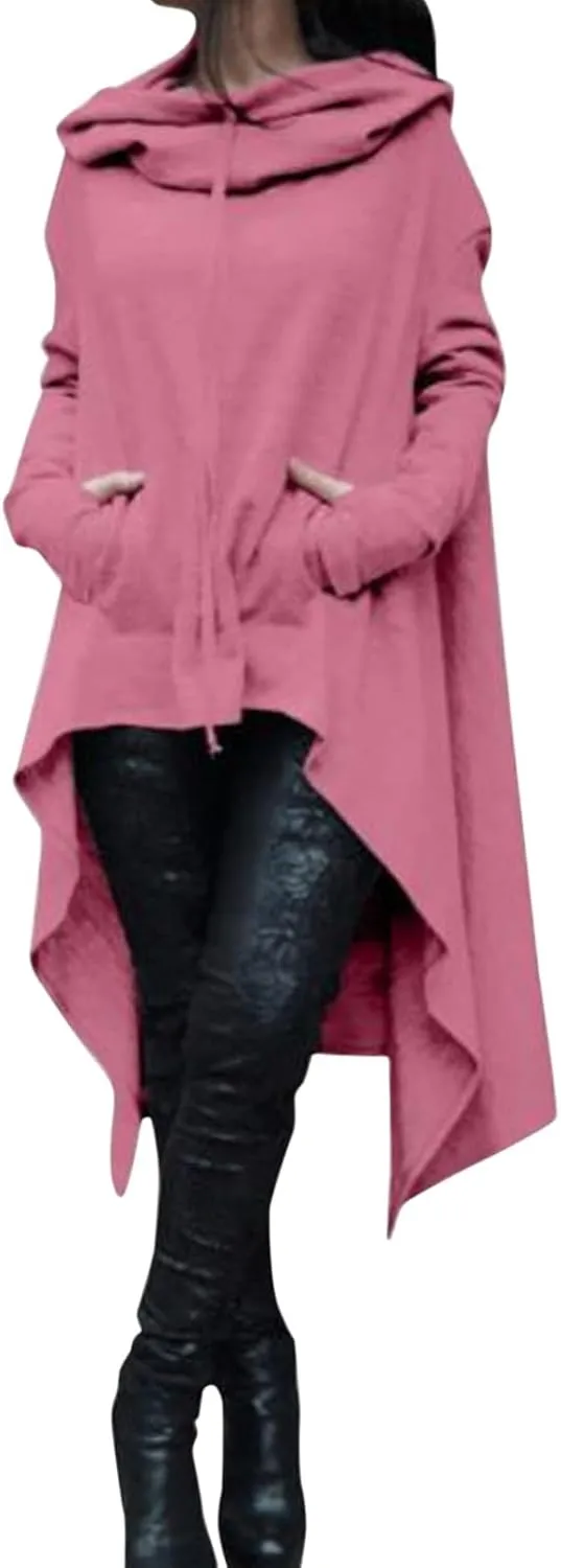 Womens Oversized Hoodies Plus Size Casual Asymmetrical Hem Long Hoodie Hooded Sweatshirt Pullover Tops with Pockets