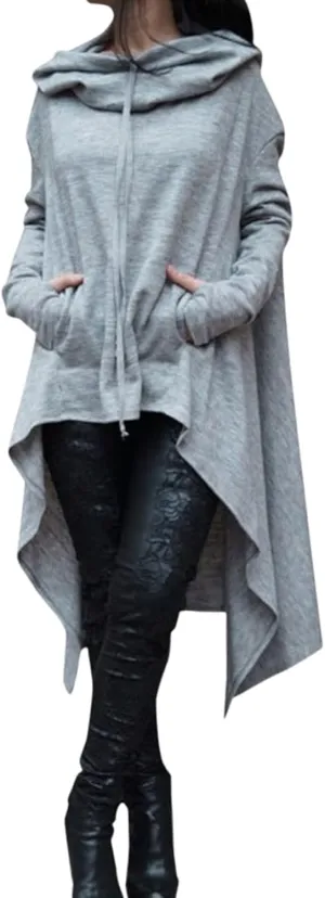 Womens Oversized Hoodies Plus Size Casual Asymmetrical Hem Long Hoodie Hooded Sweatshirt Pullover Tops with Pockets