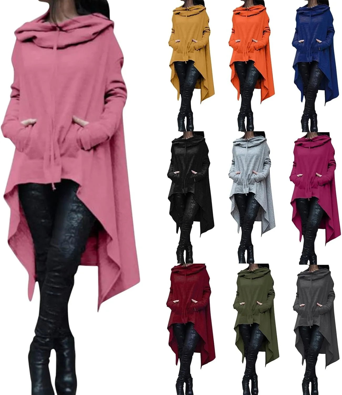 Womens Oversized Hoodies Plus Size Casual Asymmetrical Hem Long Hoodie Hooded Sweatshirt Pullover Tops with Pockets
