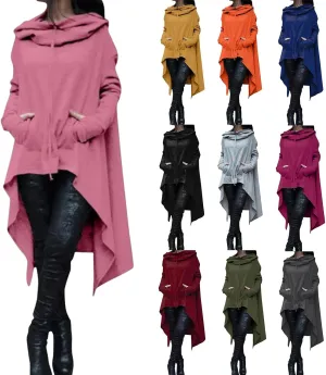 Womens Oversized Hoodies Plus Size Casual Asymmetrical Hem Long Hoodie Hooded Sweatshirt Pullover Tops with Pockets