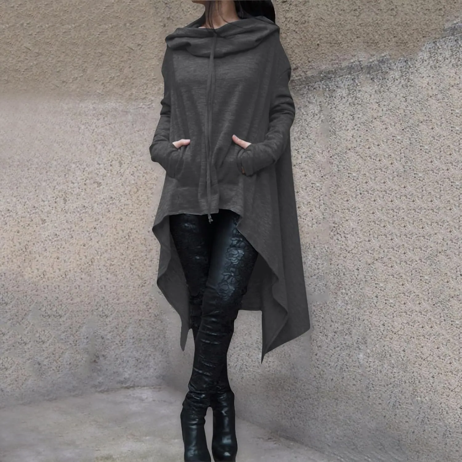 Womens Oversized Hoodies Plus Size Casual Asymmetrical Hem Long Hoodie Hooded Sweatshirt Pullover Tops with Pockets