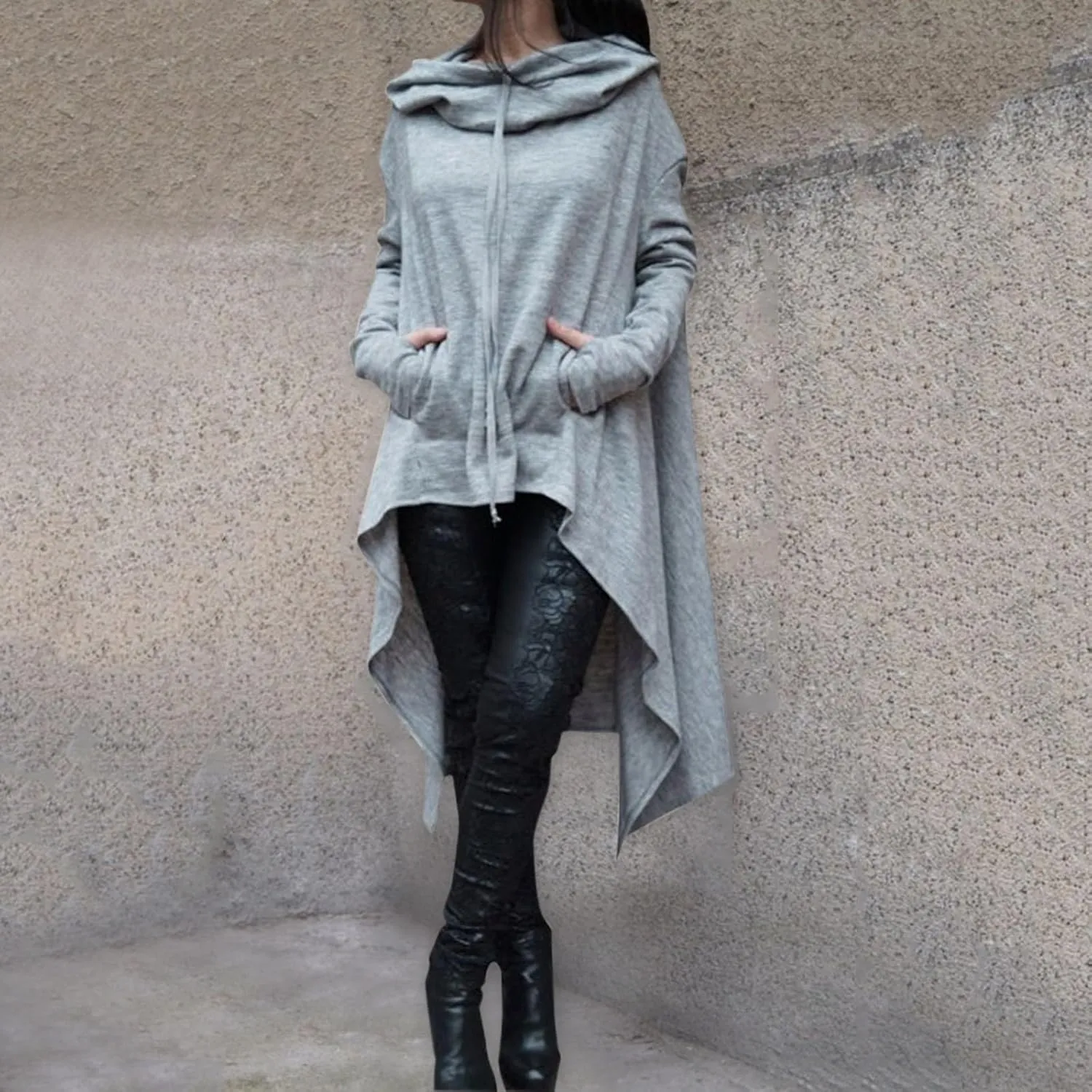 Womens Oversized Hoodies Plus Size Casual Asymmetrical Hem Long Hoodie Hooded Sweatshirt Pullover Tops with Pockets