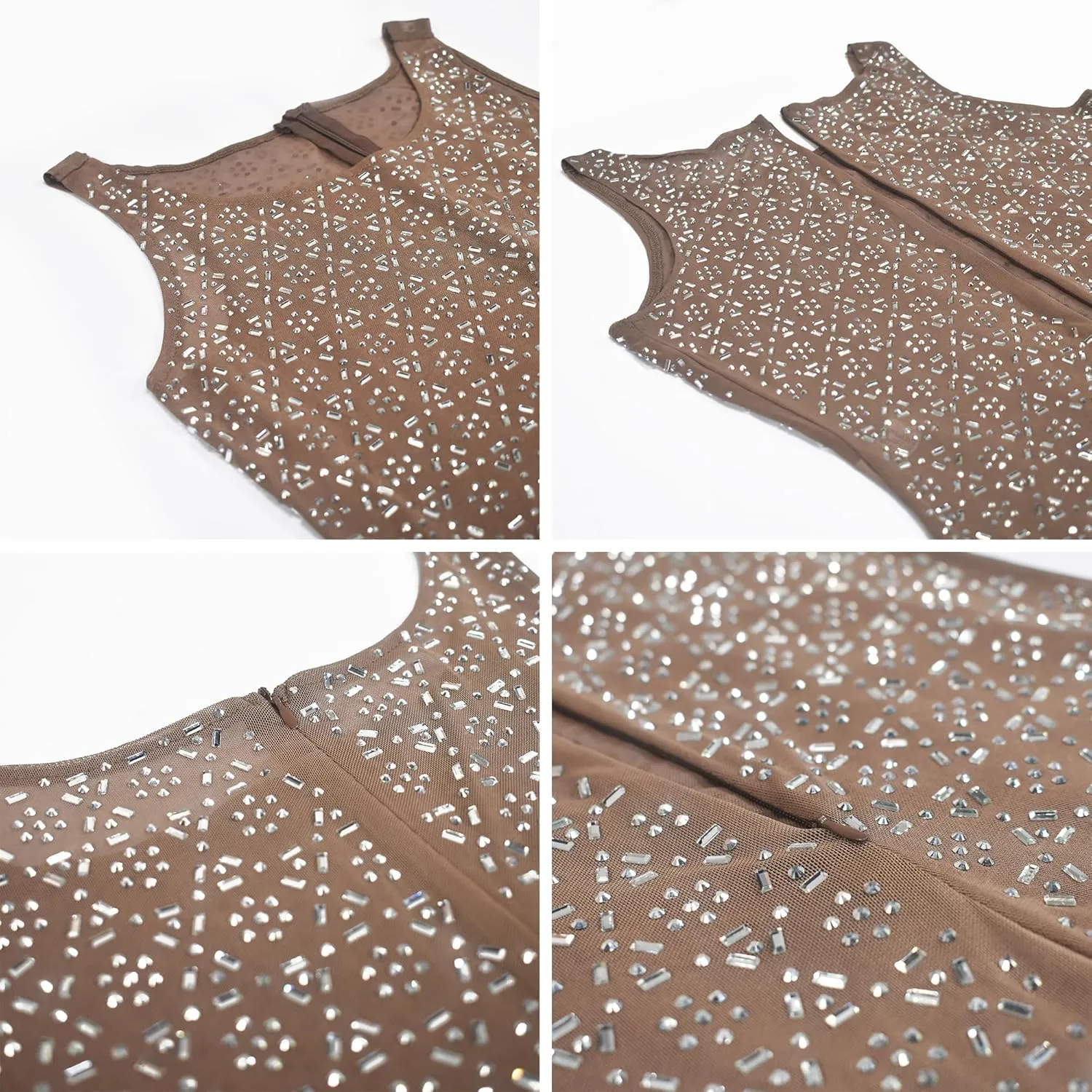 Women's Sexy Rhinestone Sheer Mesh See Through Bodycon Dress Birthday Party Club Night Outfits