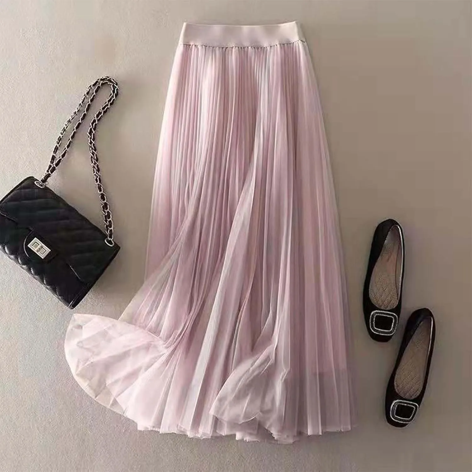 Womens Skirt Midi Long Shirring Pleated Skirts High Waisted A Line Skirts Chiffon Skirt Midi Swing A-line Skirts