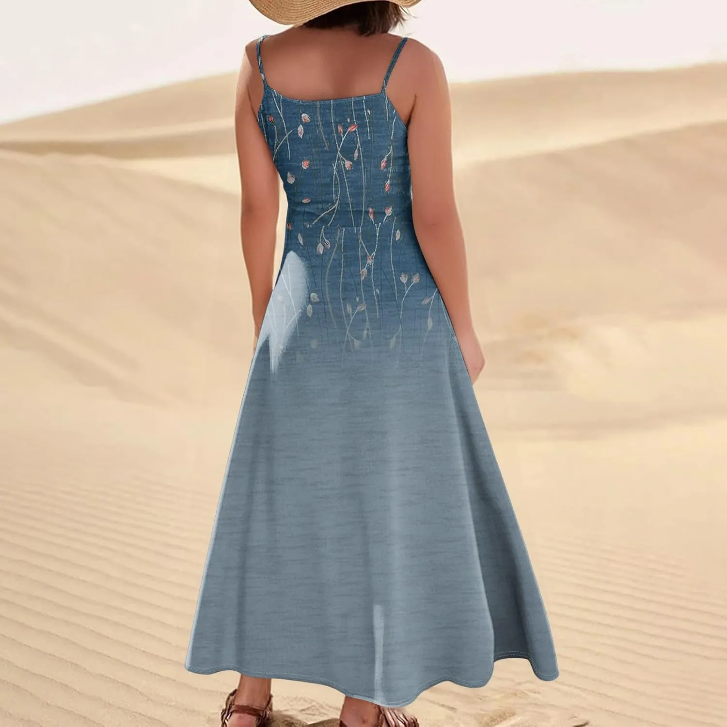 Women's Summer Cotton Linen Long Dress Sleeveless Elegant Flowy Dresses Plus Size Loose Comfy Dress with Pockets