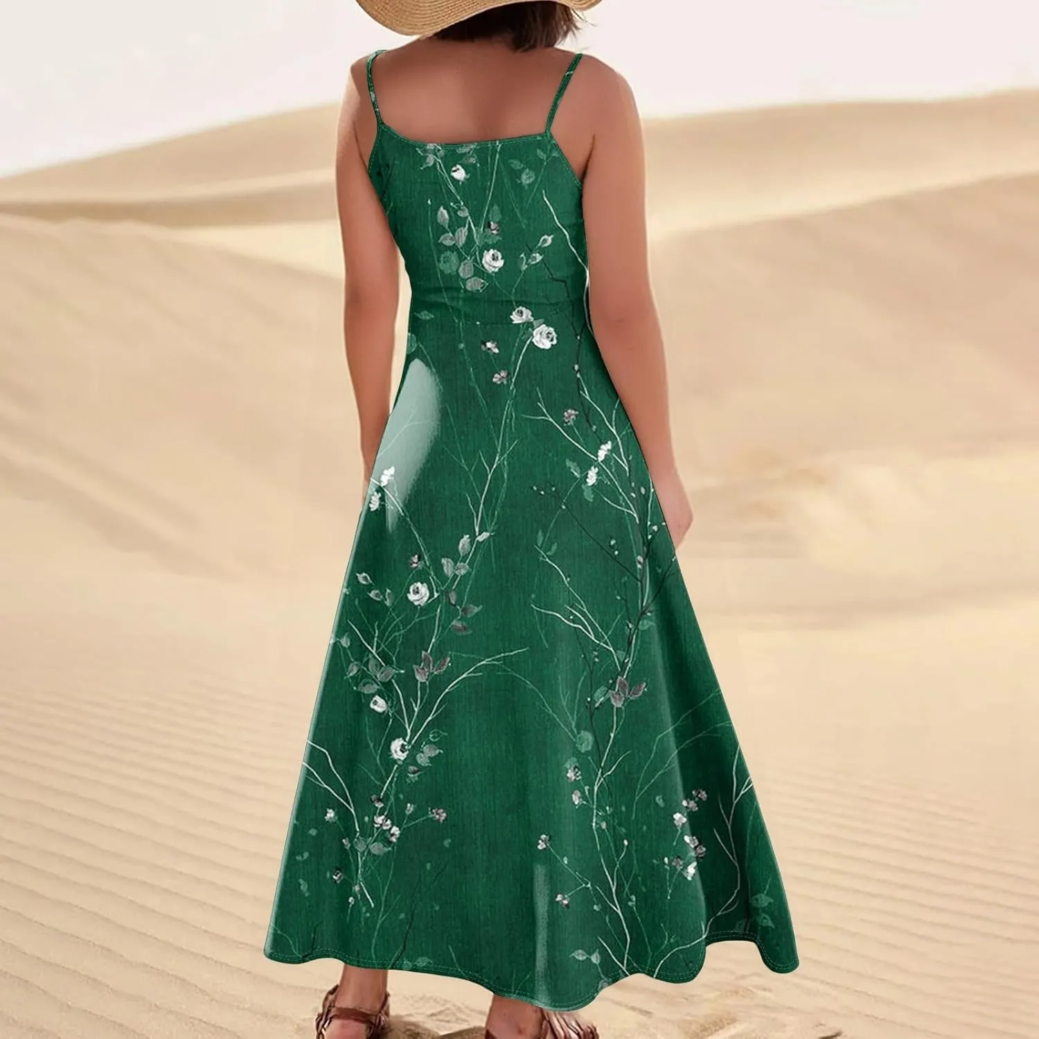 Women's Summer Cotton Linen Long Dress Sleeveless Elegant Flowy Dresses Plus Size Loose Comfy Dress with Pockets